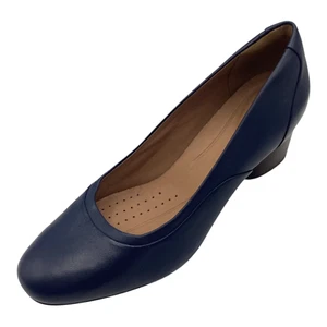 Clarks Unstructured Womens Navy Leather Mid Heel Court Shoes Size UK 5D Used - Picture 1 of 12