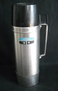Thermos Model 2464S 1 Quart Stainless Steel Black and Silver Vacuume Bottle Used - Picture 1 of 6