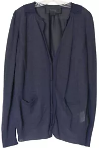 Hanii Y Ruffled Lightweight Blue Cardigan Sweater w SILK COTTON Backing Sz L - Picture 1 of 5