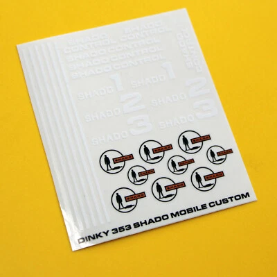 SCREENPRINTDIGITAL DINKY No. 353 U.F.O SHADO MOBILE BLANCO sobre logotipo transparente pegatinas CÓDIGO 3 versiones