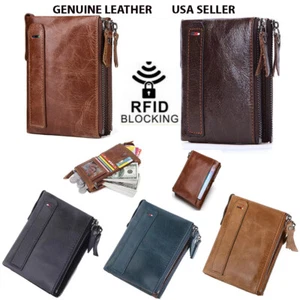 DZ Herren Herren Echtleder RFID Doppel Reißverschluss Münze Tasche Geldbörse Geldbörse - Bild 1 von 20