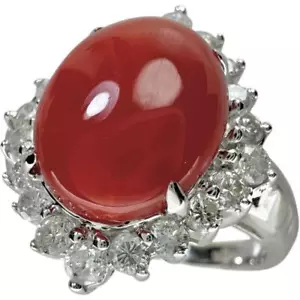 US 7 Blood Red Coral Diamond Ring K18WG oro blanco 8.0g Mujeres - Imagen 1 de 9