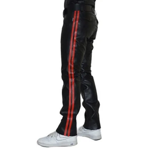 Awanstar Nappa lederhose mit 2 Roten Streifen ,leather trousers leder hose - Picture 1 of 11