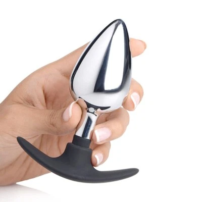 Consolador dilatador de culo plug anal de silicona de metal portátil juguetes sexuales Foto 1 de 4