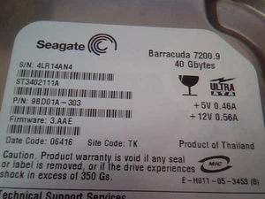 Hard Drive IDE Seagate Barracuda ST3402111A 9BD01A-303 40GB 3.AAE 06416 - Afbeelding 1 van 3