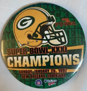 1997 NFL Green Bay Packers Super Bowl XXXI Champions Pin Button 3 1/2” Vintage - Picture 1 of 4