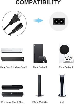 Cable de alimentación de CA para Xbox Series S, Xbox Series X, Xbox One S, Xbox One X, PS5/PS4/ Foto 1 de 4
