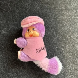 1970s Monchichi  3” Clip on Hugger Gripper Toy - Purple Raccoon/ “Shake ‘Em Up” - Picture 1 of 12