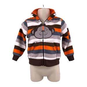 Carters Boys Size 12 mo Fleece Jacket Striped Monkey Zipper Front Long Sleeve - Picture 1 of 8