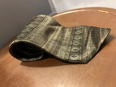 J Ferrar Mens Tie Necktie Brown Geometric 100% Silk Imported - Image 1 of 4