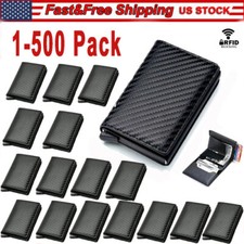 LEATHER CARBON FIBER Mens Wallet  RFID Blocking Purse ID Credit Card Holder Lot