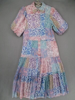 Witchery Dress Womens 6 Pink Blue Paisley Floral Smock Shirt Puff Button Collar - image 1 of 4