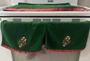Vintage buntes grünes & rotes Süßigkeitenrohr Urlaubsthema 1 großes 2 kleines Handtuch-Set - Bild 1 von 14