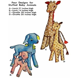 Lambs & Giraffes, Mothers And Babies Vintage Stuffed Animals Pattern - Picture 1 of 7