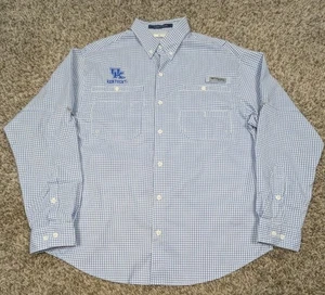 Columbia Kentucky Wildcats PFG Fishing Button Down Shirt Mens Medium White Check - Picture 1 of 7