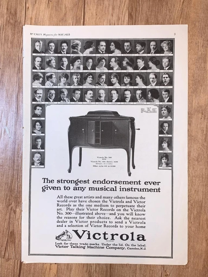 Anúncio de revista* - 1923 - Victor Talking Machine Co., Camden, NJ - Victrola modelo 300 - Imagem 1 de 1
