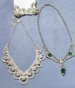Small Lot Silver tone Rhinestone Necklaces & Clip-on Earrings Holiday Sparkly - Picture 1 of 4