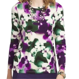 NUEVO CON ETIQUETAS Camiseta Chico’s Touch of Cool Bloom Manga Larga Capas Talla XL Floral Suave Top - Imagen 1 de 9