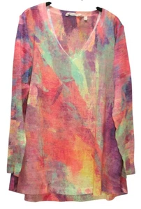 Soft Surroundings Watercolor V-Neck Long Sleeve Top Womens L 2BN51 Boho Chic - Picture 1 of 6