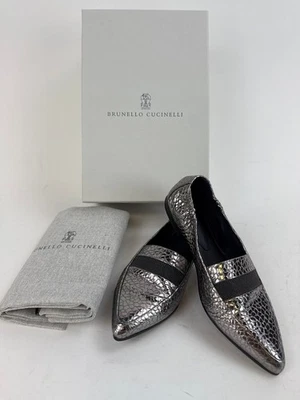 Mocasines Brunello Cucinelli para mujer Monili de cuero metálico en relieve de cocodrilo EU35.5 Foto 1 de 4