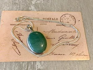 Aventurine Large Sterling Silver Pendant on Snake Chain ~ 925~ 60cm - Picture 1 of 6