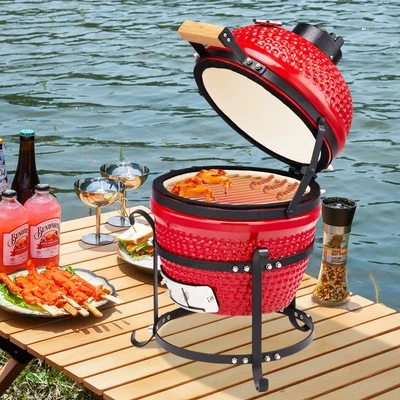 Parrilla de carbón de cerámica portátil de 13 pulgadas con soporte para parrilla, cocina de acero inoxidable Foto 1 de 4