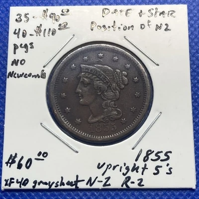 Centavo grande vertical 1855 5s looks N-2 ver descripción Foto 1 de 4