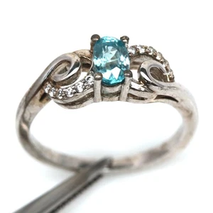 Thai Handmade 4 x 6 mm. Sea Foam Blue - White Zircon Ring Size 6.75 - Picture 1 of 4