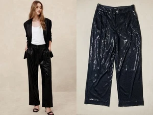 Banana Republic entspannte Paillettenhose Größe 6 140 $ schwarz weites Bein Fabrik inv24 - Bild 1 von 20
