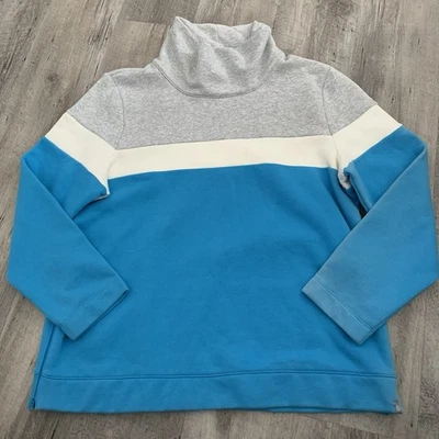 Moletom feminino T By Talbots XL cinza azul gola capuz pulôver aconchegante zíper lateral - Imagem 1 de 4