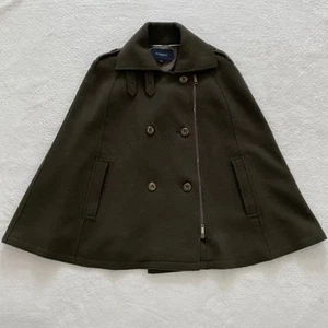 Poncho BURBERRY LONDON Caqui Logo Grabado Botón Cuero Vaca Mujer #ED ZBB - Imagen 1 de 12