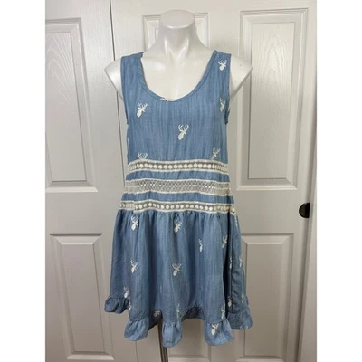 Judith March Tunic Tencell Dress Sleeveless Small Blue Deer Print - Image 1 of 4
