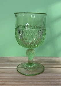 Vintage Indiana Glas hell mintgrün Diamant Spitze Stiel Wasser Wein Kelch - Bild 1 von 3