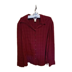 C.J. Banks Top Cranberry Long Sleeve Blouse Size X Collared Neck Button Up - Picture 1 of 8