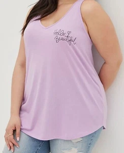 Camiseta sin mangas Torrid para mujer talla grande 1 púrpura "Hola hermosa" - Imagen 1 de 4