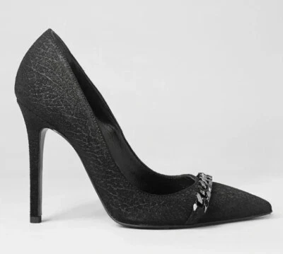 ALL SAINTS KISS STILETTO PUMPS. SIZE 40 GUNMETAL WITH CHAIN. PERFECT CONDITION - Image 1 of 4