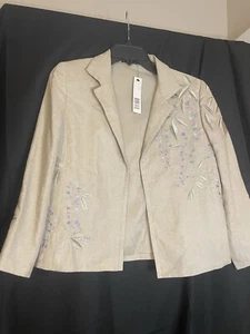 Linda Allard Ellen Tracy Linen Embroidered Blazer NEW Lined Size 4 Beige Pink - Picture 1 of 10