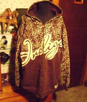 PARA HOMBRES TALLA XL "INDIGO 30" MARRÓN Y TOSTADO ESTAMPADO MANGA LARGA CREMALLERA SUDADERA CON CAPUCHA, CHAQUETA Foto 1 de 4