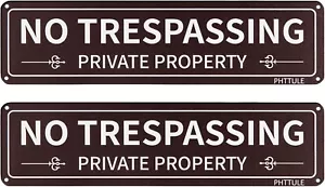 Private Property No Trespassing Sign 2 Pack, Metal Trespass Brown 2pack - Picture 1 of 8