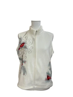 Croft & Barrow Womens Ivory Cardinal Embroidered Fleece Vest PM - Image 1 of 4