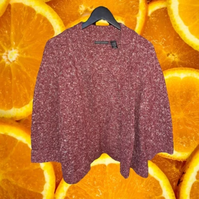 Preswick & Moore Maroon and WHite Marled Open Front Sweater Size XL - Imagem 1 de 4