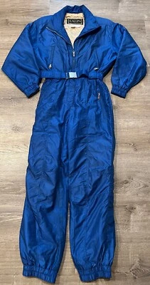 Vintage Kaelin 80s Retro Ski Suit Jumpsuit Metallic Blue Size 8 One Piece Buckle - Image 1 of 4