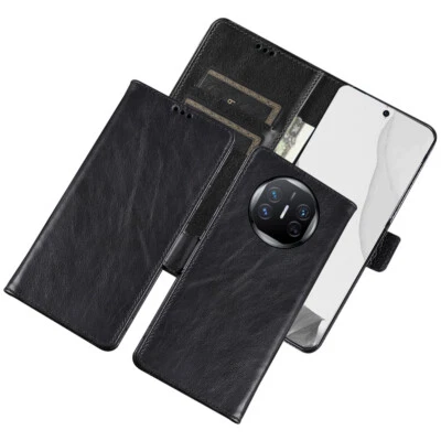 Genuine Cowhide Leather Flip Wallet Case for HUAWEI Card Slot - Image 1 of 4