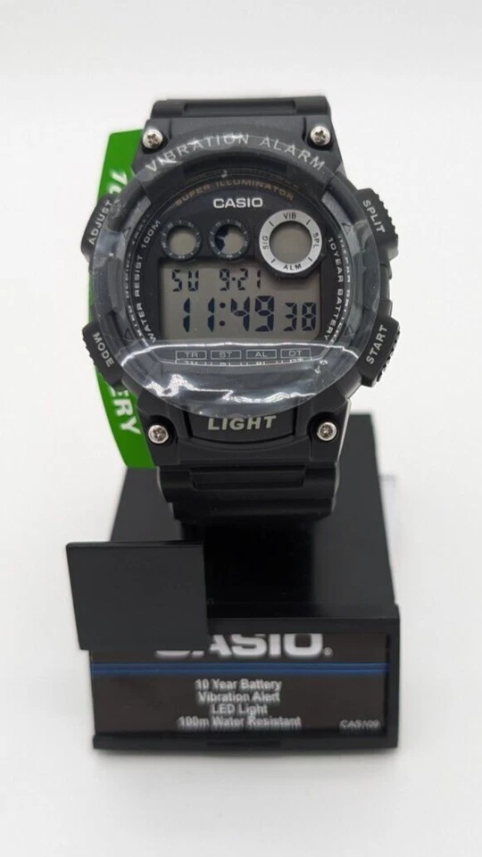 Casio W735h-1av 10 Year Battery Watch 100m WR Vibration Alarm