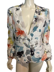 Jones Wear Off White Colorful Floral One Button Lined Blazer Size 10 - Picture 1 of 4