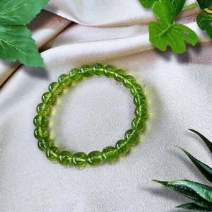 Natural Peridot Stone Beaded Bracelet Green Crystal Yoga  Stretch Bracelet - Picture 1 of 3