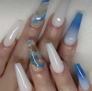 Uñas postizas decoradas Acrílicas Falsas 24pack Blue & White 💙 🤍 💙🔵 - Picture 1 of 10
