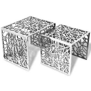 NNEVL Two Piece Side Tables Square Aluminium Silver - Picture 1 of 4