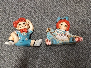 Vintage 70er Jahre Raggedy Ann & Andy Keramik Figuren Kinderzimmer Kinder Deko - Bild 1 von 2