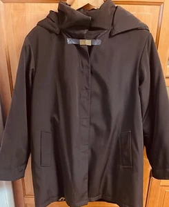 Dana Buchman Women’s Large Dark Brown Insulated Hooded Snap Close Rain Jacket - Picture 1 of 7